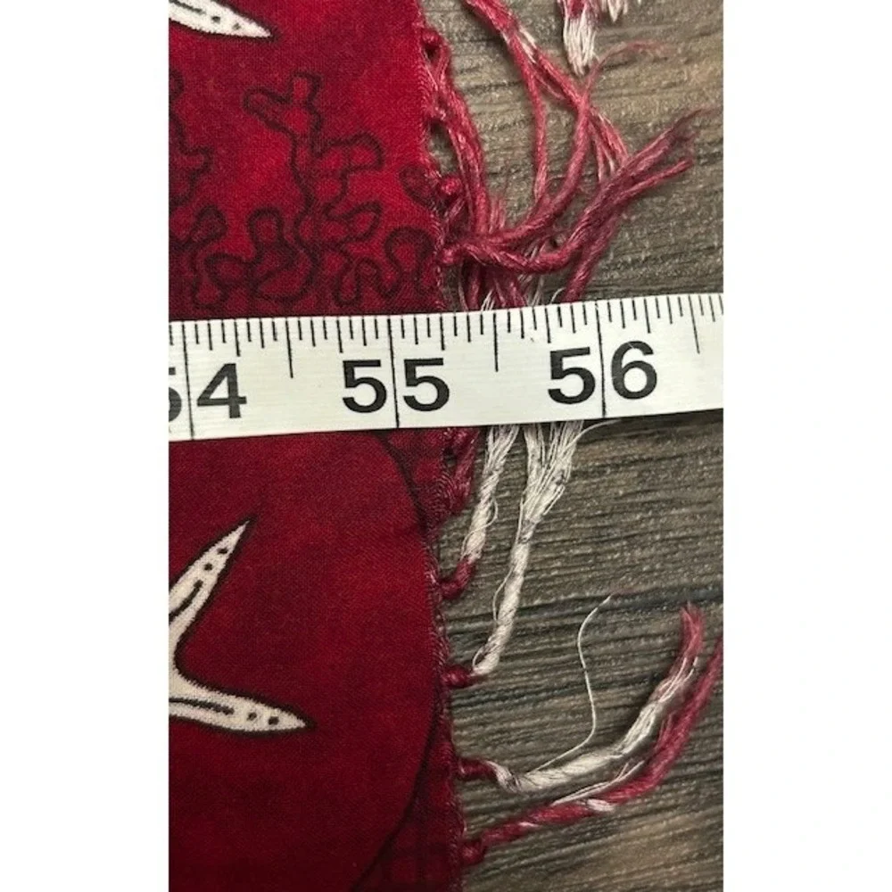 VTG Handmade Nautical Shell Starfish Dolphin Print Scarf Sarong Red Coastal Wrap